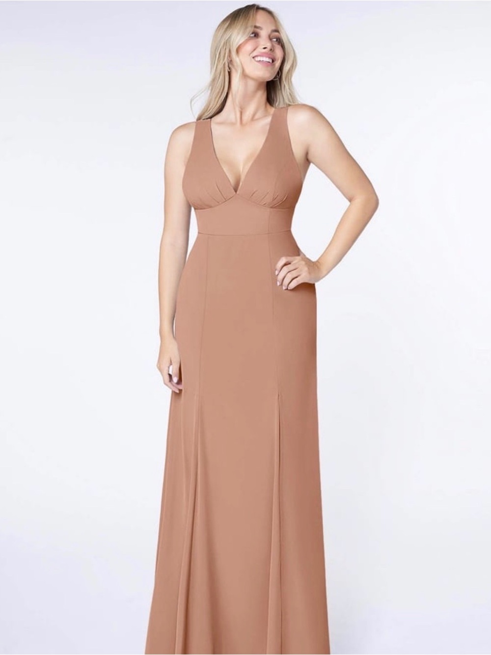 NWT Azazie Christiana A-line V-Neck Dress. Champagne Rose